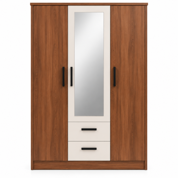 Modern 3 Door Wardrobe With Mirror & Storage | Melamine Board Wardrobe